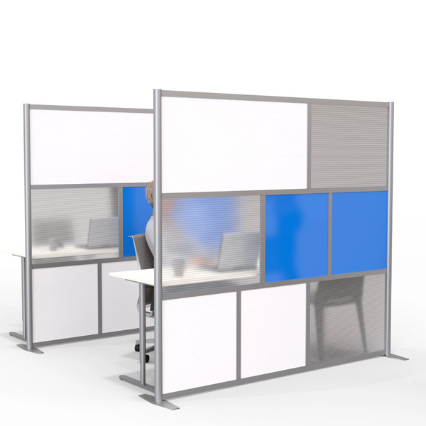 Modern Office Partition 84" wide by 75" high SW8475-4 with Blue, White & Translucent Panels