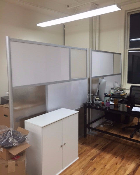 75" wide x 75" high Office Partition Room Divider, Translucent & White Panels