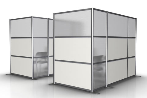 L-Shaped Office Room Partition - 100" x 51" x 75" High, White & Translucent