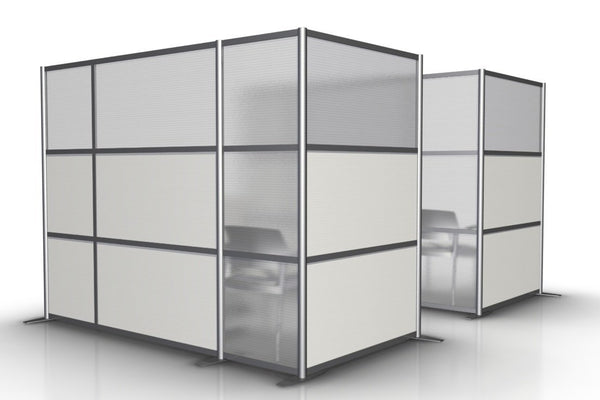 L-Shaped Office Room Partition - 100" x 51" x 75" High, White & Translucent