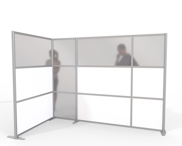 100"L x 51"W x 75" high -  L-Shaped Office Partition, White & Translucent Panels