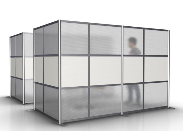 L-Shaped Office Partition 118" x 60" x 75" high with White and Translucent Panels