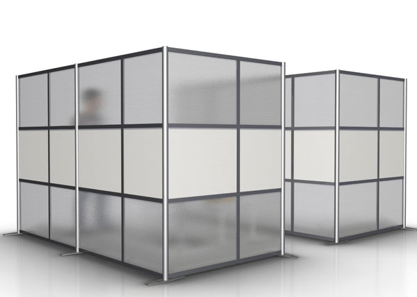 L-Shaped Office Partition 118" x 60" x 75" high with White and Translucent Panels