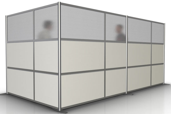 L-Shaped Office Partition - 166" x 84" x 75" High, White & Translucent Panels