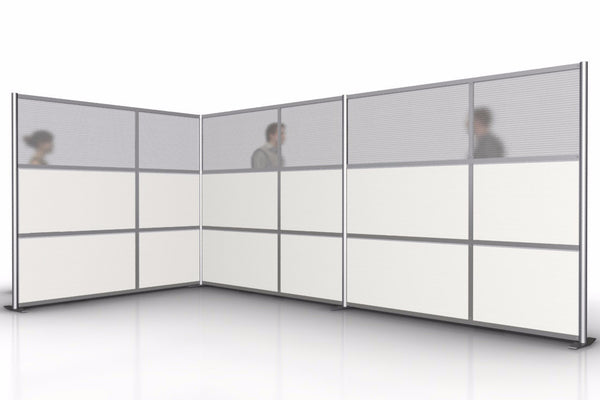 L-Shaped Office Divider Wall Partition - 166" x 84" x 75" High, White & Translucent 