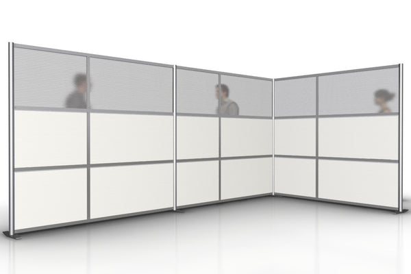 L-Shaped Office Room Partition - 166" x 84" x 75" High, White & Translucent Panels