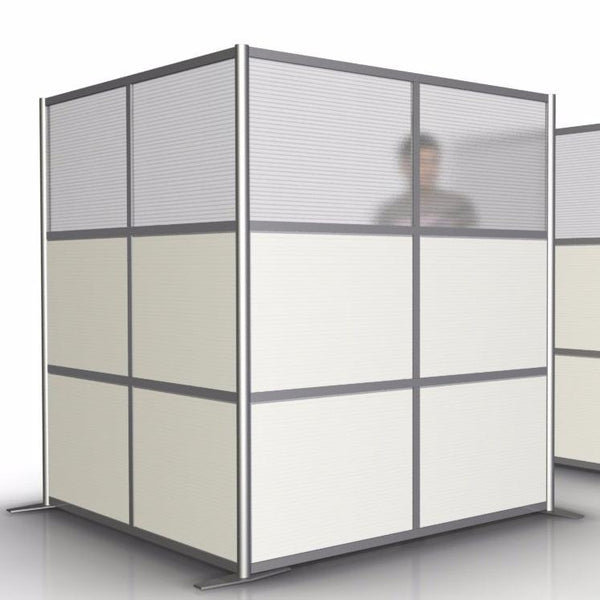 L-Shaped Office Partition - 68" x 68" x 75" High, White & Translucent
