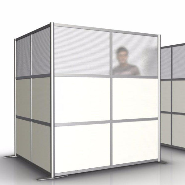 L-Shaped Office Room Partition - 68" x 68" x 75" High, White & Translucent