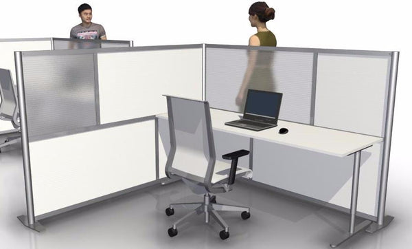 L-Shaped Office Partition, 75" x 75" x 51" tall with White & Translucent Panels