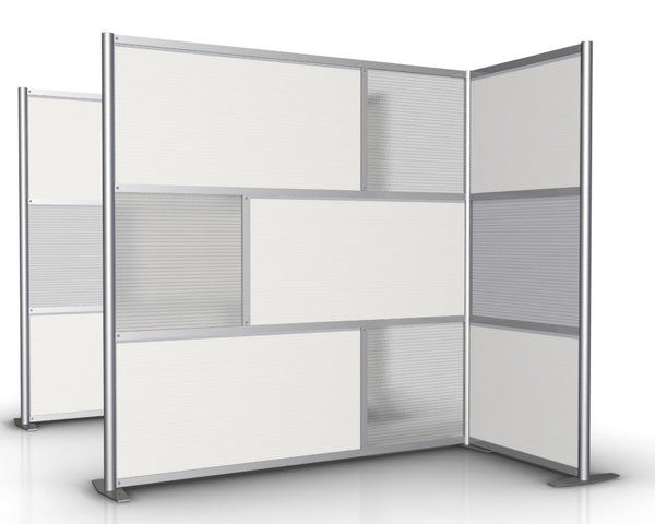 L-Shaped Cubicle Partition, 75" length by 35" width by 75" tall with White and Translucent Panels