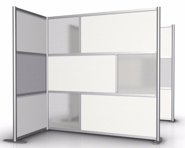 L-Shaped Cubicle Partition, 75" length by 35" width by 75" tall with White and Translucent Panels