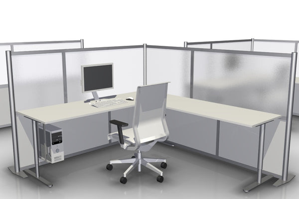 L-Shaped Office Partition 75" L x 84" W x 51" H, White & Frost Translucent