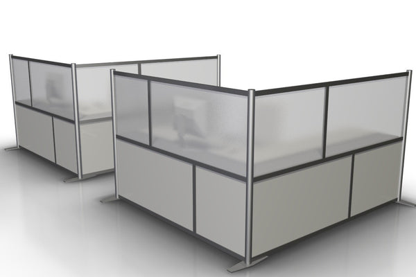 L-Shaped Office Partition 75" L x 84" W x 51" H, White & Frost Translucent