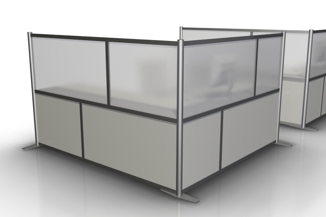 L-Shaped Office Partition 75" L x 84" W x 51" H, White & Frost Translucent Acrylic SW7551-2x8451-2