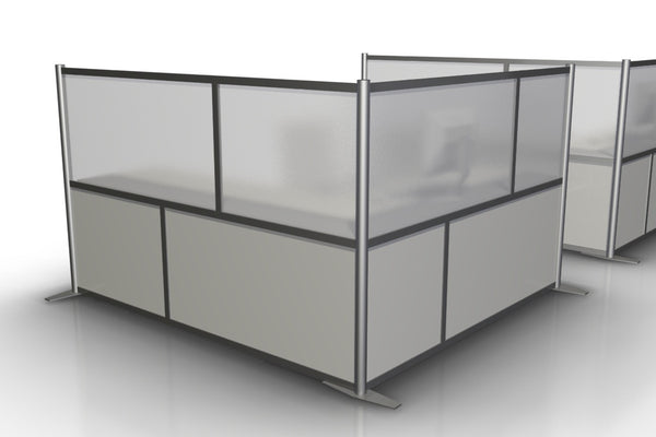 L-Shaped Office Partition 75" L x 84" W x 51" H, White & Frost Translucent Acrylic SW7551-2x8451-2