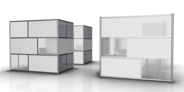 L-Shaped Office Partition, 84" x 51" x 75" Tall, White & Translucent - L-SW8475-2x5175-3