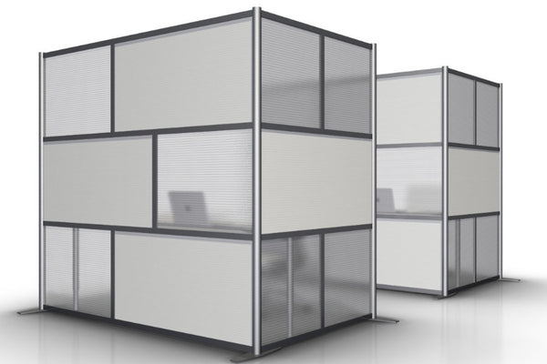 L-Shaped Office Partition - 84" long x 51" wide x 75" high, White & Translucent