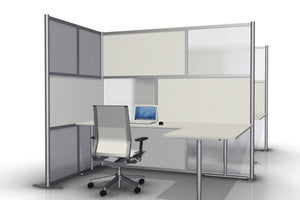 L-Shaped Office Partition - 84" long x 51" wide x 75" high, White & Translucent