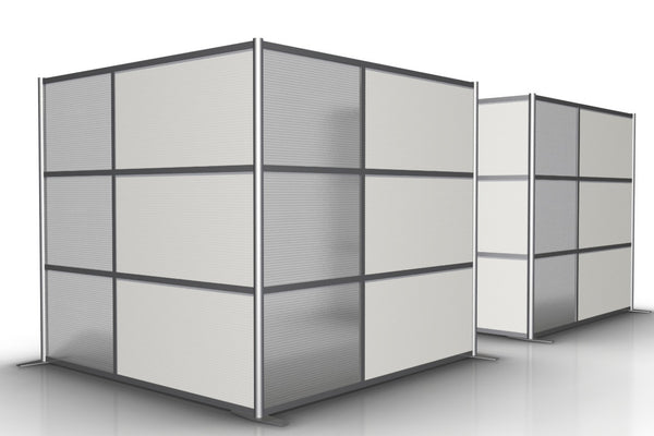 L-Shaped Office Partition - 84" long x 84" wide x 75" high, White & Translucent