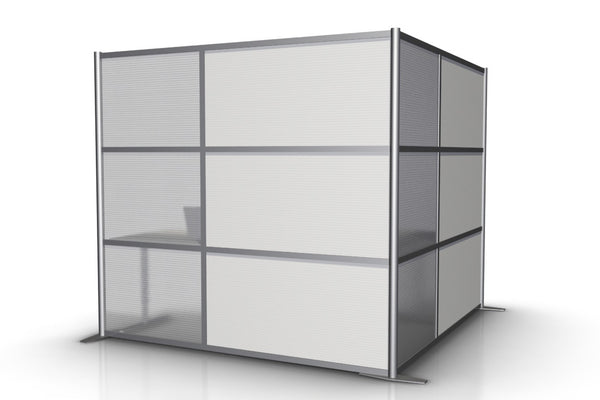 L-Shaped Office Partition - 84" long x 84" wide x 75" high, White & Translucent