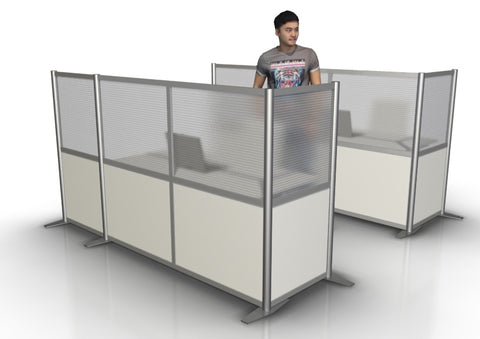 L-Shaped Office Partition 92" x 27" x 51" high with White and Translucent Panels