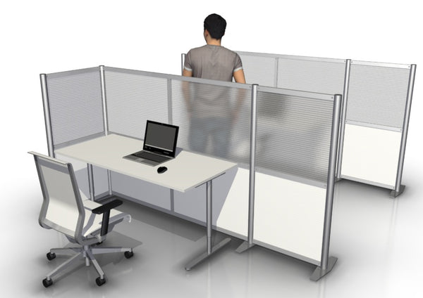 L-Shaped Office Partition 92" x 27" x 51" high with White and Translucent Panels