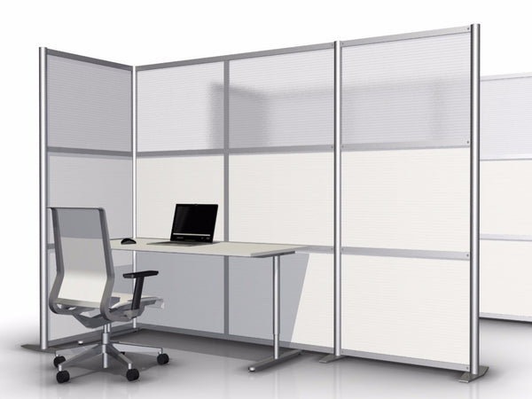 L-Shaped Office Cubicle 100" length by 35" width by 75" tall with White and Translucent Panels