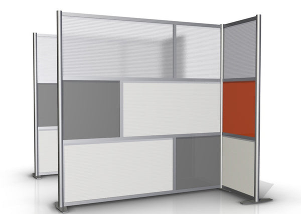 75"L x 27"W x 75" high -  L-Shaped Office Partitions, Translucent, White, Gray & Orange