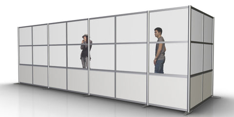 L-Shaped Office Partition, 231" x 68" x 75" high, White and Clear Panels