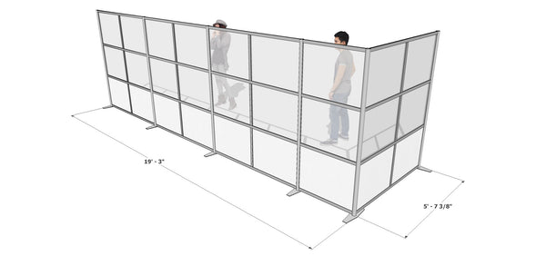 L-Shaped Office Partition, 231" x 68" x 75" high, White and Clear Panels