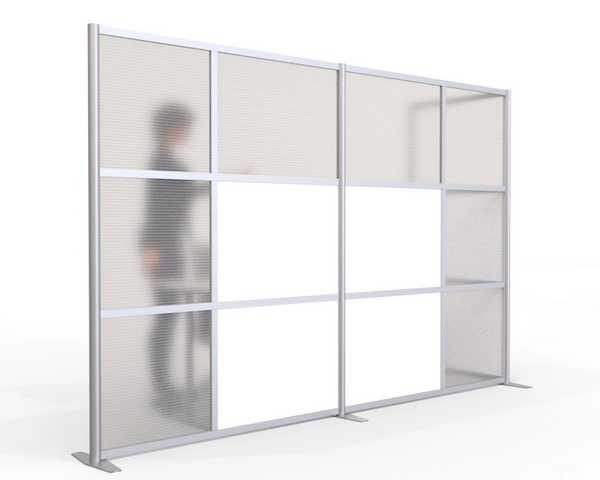 118"L x 35"W x 75" high - L-Shaped Office Partition, White & Translucent Panels