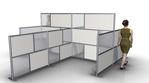 75" high & 51" high -  Quad Shaped Office Cubicle Partitions, Translucent & White