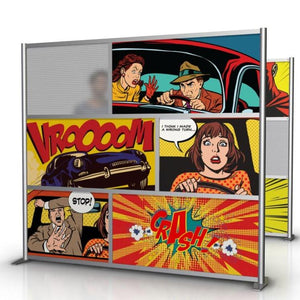 Retro Vintage Comic Book Art Office Partition with printed art on panels