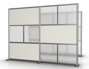 100" wide by 75" tall Modern Office Partition White & Translucent. Modular Room Partition System to divide offices, desks, healthcare facilities, to divide rooms. Room dividers for offices, office cubicles, partition walls.