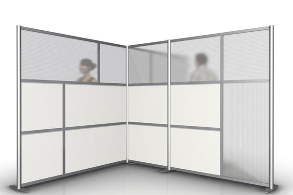 148"L x 92"W x 75" high, T-Shaped Office Partition, Translucent & White Panels
