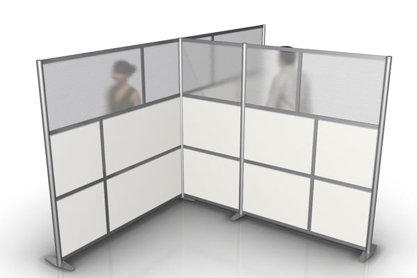 148"L x 92"W x 75" high, T-Shaped Office Partition, Translucent & White Panels