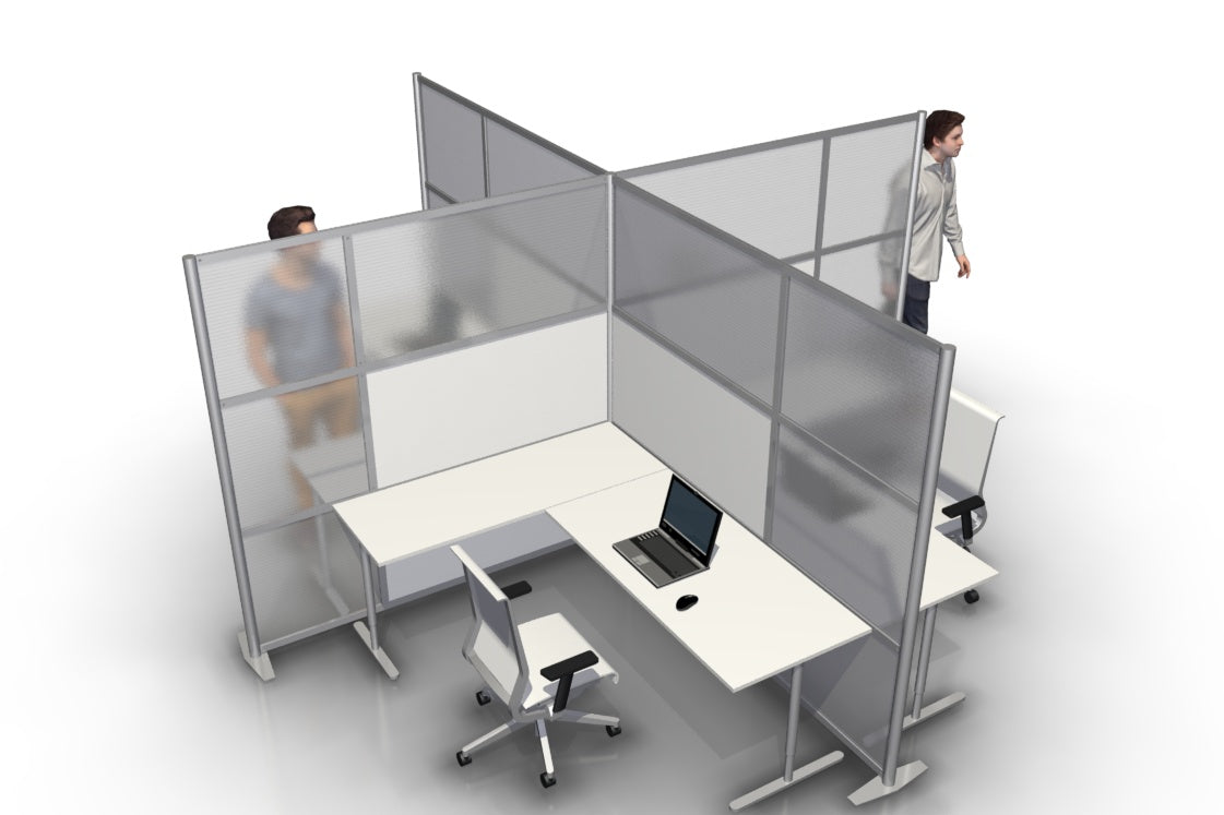 Quad T-Shaped Office Partition with White and Translucent Panels
