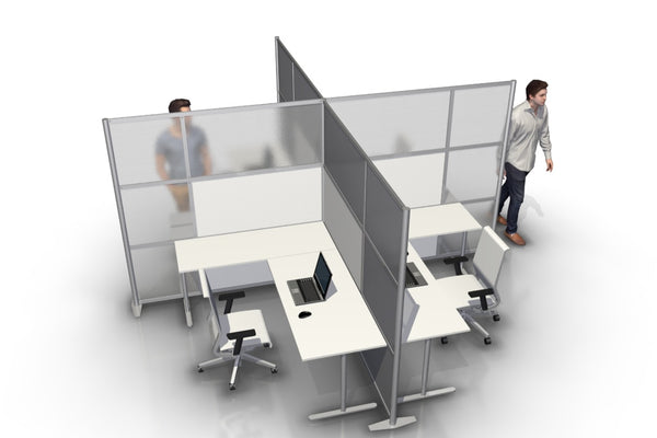 Quad T-Shaped Office Partition with White and Translucent Panels