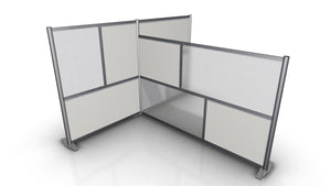 T-Shaped Office Partition - 84" L x 51" W x 51" W x 58", White & Translucent