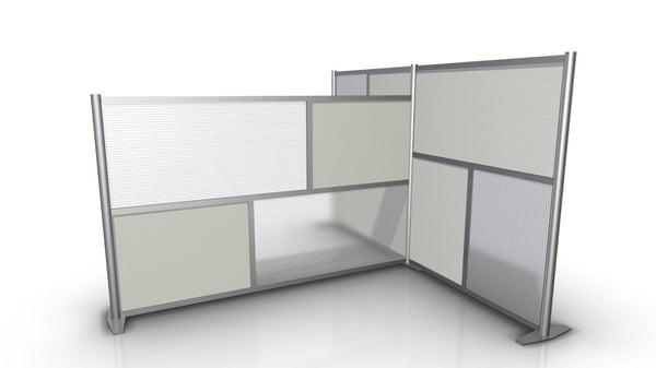 T-Shaped Office Partition - 84" L x 51" W x 51" W x 58", White & Translucent