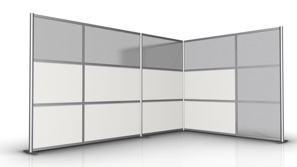 T-Shaped Office Partition, 133" x 84"x 84" x 75" Tall, White & Translucent